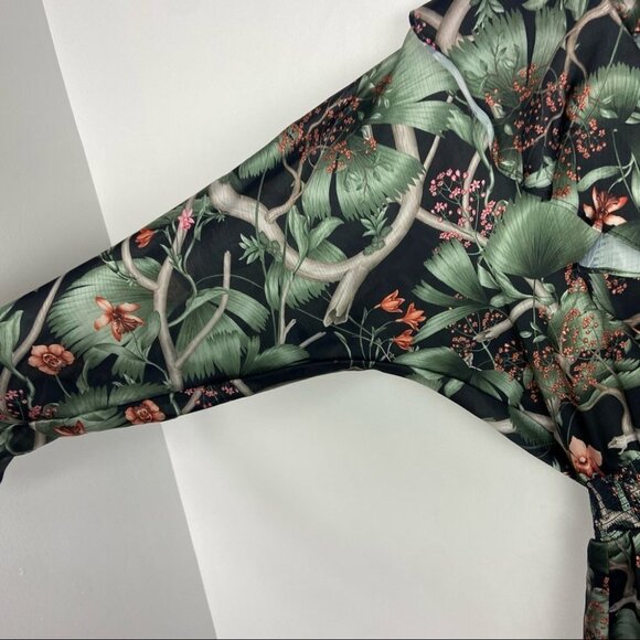 Johanna Ortiz Patterned Dress Flounce Hem Green Size XS H&M Collab Rare Bohemian - Picture 9 of 15